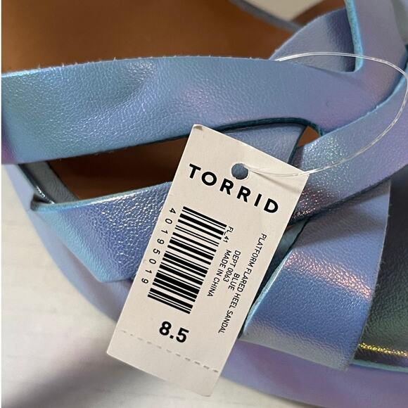 NWT Women's Torrid Blue/Purple Iridescent Strappy Chunky Heel Sandals Sz 8.5 - Picture 6 of 8